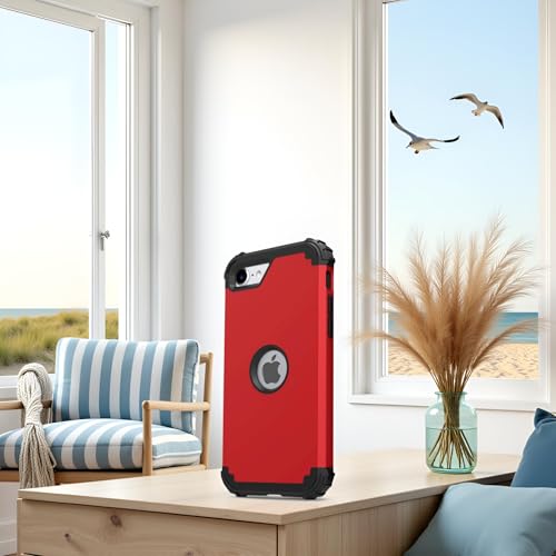 IDweel for iPhone SE 2020 Case with Screen Protector,Case for iPhone SE 2022, Sturdy 3 in 1 Shock Absorption Slim Fit Heavy Duty Hard PC Cover Soft Silicone Bumper Full Body Cover,Red