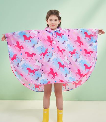 Image of WAWSAM Lightweight Rain Poncho Kids, Ponchos for Kids Waterproof Reusable Hooded, Kids Poncho Rain Jacket