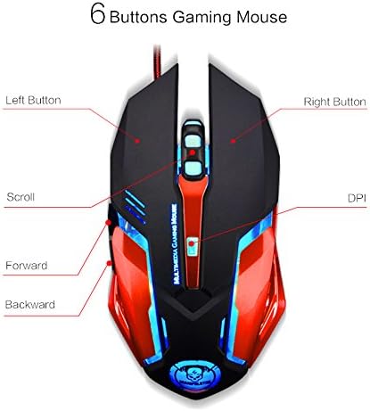 TNI Multi-Color LED Gaming Mouse with 6 Buttons, USB Wired 3200 DPI Tournament Grade for PC or Mac with Advance Software Driver (Red/Black)