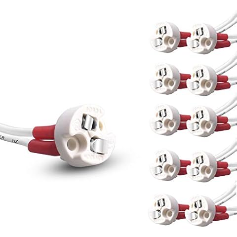 RAYHOO Bi-Pin Base, G4 Socket, G6.35, GY6.35, GX5.3, GU5.3, MR16, GZ4, MR11, Halogen Incandescent Led Socket Ceramic Body Lamp Holder 10-Pack Cover