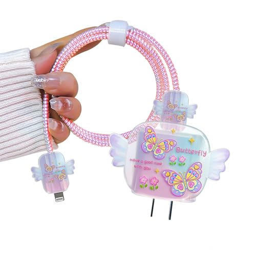 Butterfly Cable Protector for iPhone Charger with Wings Design, Cute Pretty Flower Pattern Data Line USB Cover Wire Cord Saver Lightning Cable Case for iPhone 11 12 13 14 Pro Max Plus
