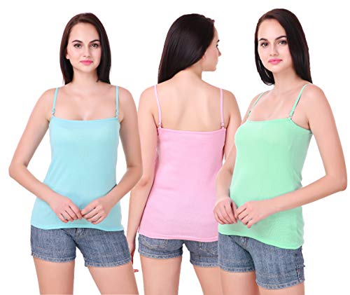 Image of Set of 3 Spaghetti Camisole Vest Top Inner Wear Camis with Adjustable and Detachable Strap (Free 1 Pair Transparent Strap) for Women and Girls