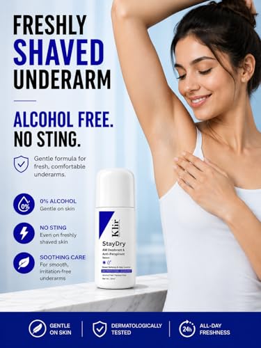 Image of Klir StayDry Anti-Perspirant Roll On Deodorant for Men & Women | 24H Sweat & Odor Protection | Alcohol Free | No White Marks | Underarm Sweat Control | Ocean Mist | 50ml