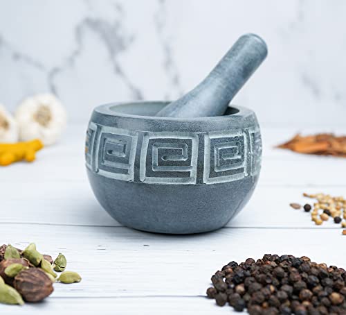 Crocon 4 Inch Grey Granite Mortar & Pestle Kutni Set Spice Herb Grinder Handmade Mortar And Pestle Polished Pill Crusher For Kitchen Decorative Best Gift #TOP3