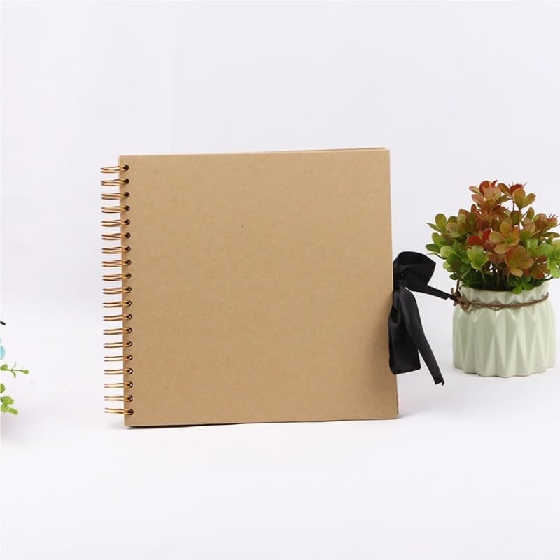 Travel Growth Commemorative Book ﻿ Vintage Kraft Paper DIY Handmade Album Ribbon Creative Gift Family Album Applicable to photos, receipts, star cards, etc(10in)