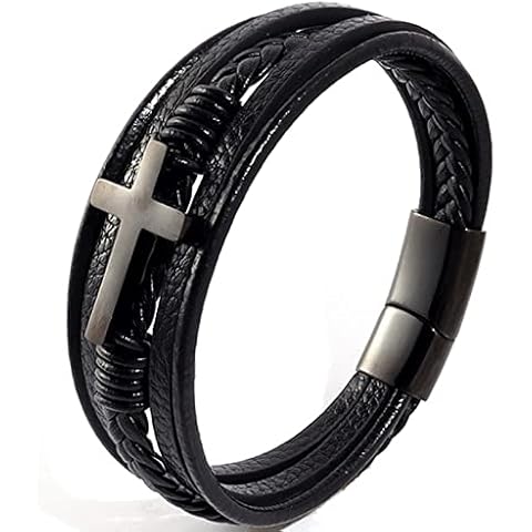 Stainless Steel Braided Leather Bracelet for Men Cover