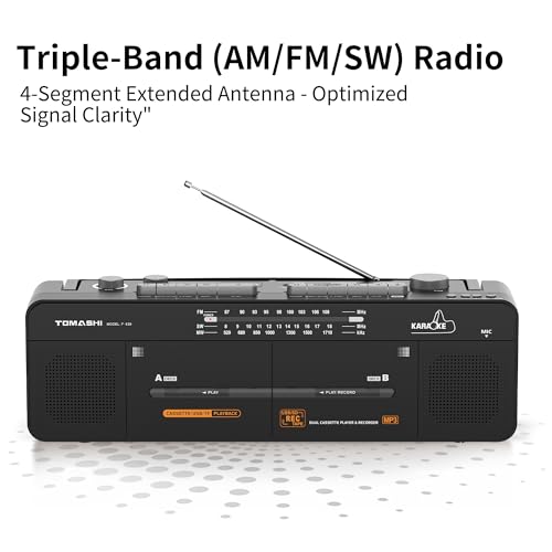 Cassette Tape Player with Stereo Sound, Dual Tape Decks, 3-Band Radio, USB/TF Card Playback, and Tape-to-USB/TF Card Recording Function by TOMASHI - Image 5