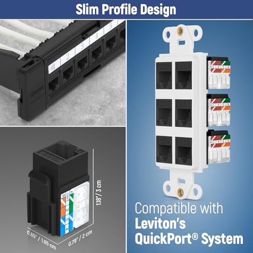 Image of Everest 90 Degree RJ45 Cat6 Keystone Jacks Slim Profile 10-Pack Black | Compatible with 90 Angled Speed Termination Tool - easyJACK (B094WB91H3)