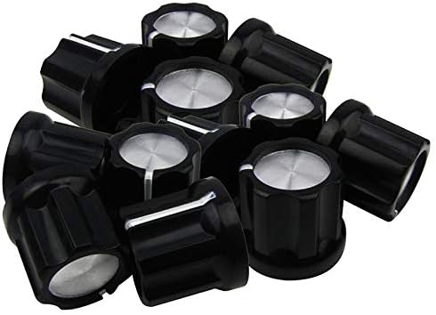Car 0 Degree Guitar Pot Knob Bass Guitar Amplifier Knob Button D Type Shaft Potentiometer Pot Knob, Black Cap Silver Top, 12 Pack