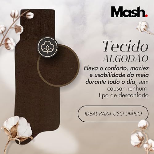 MASH Kit 3 Pares Meia Social Cano Longo Algodão Lisa Masculino Adulto, 3 Marrom, 39-42