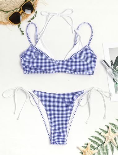 Image of ZAFUL Women's Polka Dot Bikini Set Double Layer Halter Swimsuit Colorblock Side Tie 2 Piece Bathing Suit
