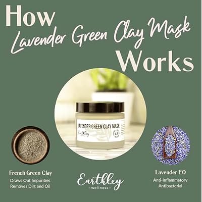 Earthley Wellness Face Mask, Healthier Skin, Reduces Oils, Soothes Skin, Pull out Dirt and Oil, Unclog Pours, Improve Skin Complexion (Lavender Green Clay Mask, 2oz.)