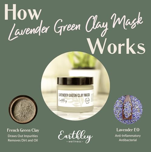 Earthley Wellness Face Mask, Healthier Skin, Reduces Oils, Soothes Skin, Pull out Dirt and Oil, Unclog Pours, Improve Skin Complexion (Lavender Green Clay Mask, 2oz.)