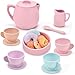 Lorfancy 20 Pcs Silicone Tea Party Set for Little Girls Kids Toddlers Tea Set with Tea Pot Cups Food Pretend Play Kitchen Accessories Christmas Birthday Gift for Girls Age 2 3 4 5 6 Year Old Toys