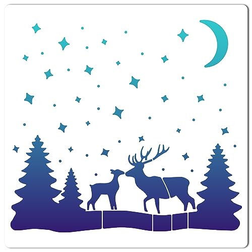 GORGECRAFT 11.8 Inch Reindeer Stencil Plastic Drawing Stencils Reusable Painting Templates DIY Decorative Animal Moon Tree Pattern Template Crafts for Scrapbooking Furniture Wall Wood Paper Decor