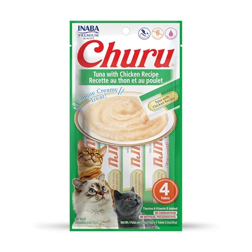 Image of INABA Churu Lickable Puree Natural Cat Treats (Tuna with Chicken Recipe, 4 Tubes)