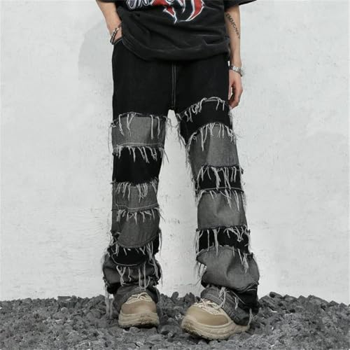 Men Y2K Baggy Stacked Jeans Pants Clothing Patchwork Straight Loose Long Trousers2