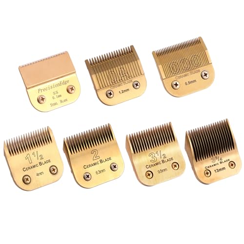 Professional Detachable Replacement Blades Set Cut Length Compatible with Andis AGC BDC BGC MBG Series/Oster Classic 76/Star-Teq/Power-Teq/A5 Clipper (7PACK) Golden