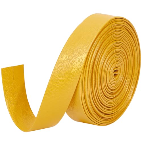 GORGECRAFT 5m PU Leather Trimming Tape Foldover Leather Strips 20mm Wide Flat Leather Cord 1mm Thick Lambskin Texture PU Leatherette Strap for DIY Sewing Seaming Hemming Crafts Jewelry Making, Gold