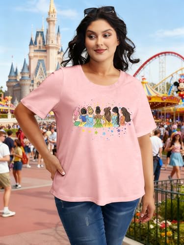 Image of NANYUAYA Plus Size Magic Shirts for Women Castle Kingdom Graphic Magical T Shirt Cute Holiday Princess Tee Vacation Tops