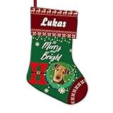 GABSHAIM Ho with Airedale Terrier Dog Christmas Stockings Custom Be Merry and Bright Stockings Lights String Reindeer Snowflake Decor 14.4