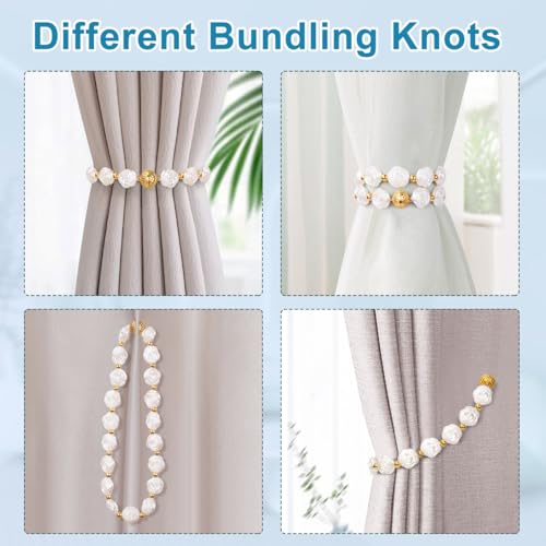 Auleep Camellia Magnetic Curtain Tiebacks, 2 Pack Flower Magnetic Curtain Tie Backs, Magnetic Curtain Holdbacks With Double Elastic Cord For Thin Or Thick Home Hotel Office Curtains(White) thumb #5