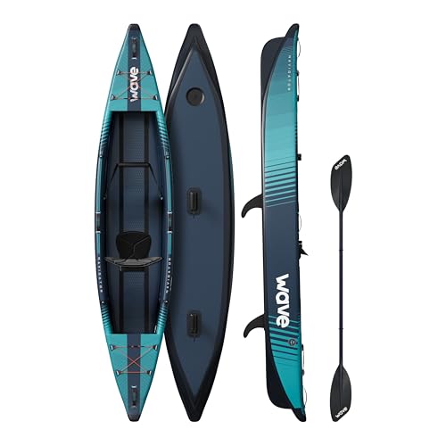 Wave Navigator Inflatable Kayak | 1 Person 3.0 Kayak Package with Adjustable Paddles Pump & Carry Backpack | Comfortable Seats Quick Inflation | Navy