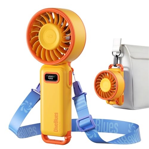 Image of Diveblues Portable Handheld Fan, 7.4m /s High Speed Turbo Fan, 180 Foldable 4-in-1 Personal Neck Fan Integrated Carabiner Clip, 100 Speed Stepless Control, USB-C Rechargeable, 12H Battery, Fanzy D6036