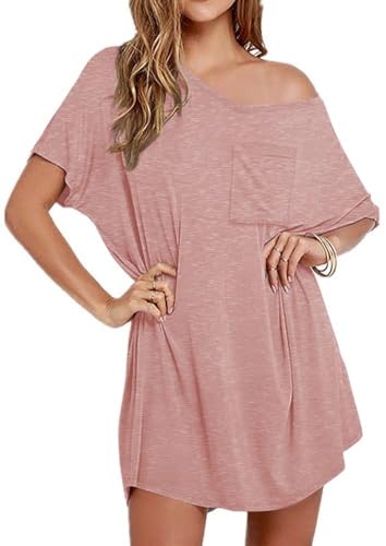 Image of Ekouaer Womens Tshirt Nightgown Cotton V Neck Sleepshirts Comfy Casual Nightshirt for Women