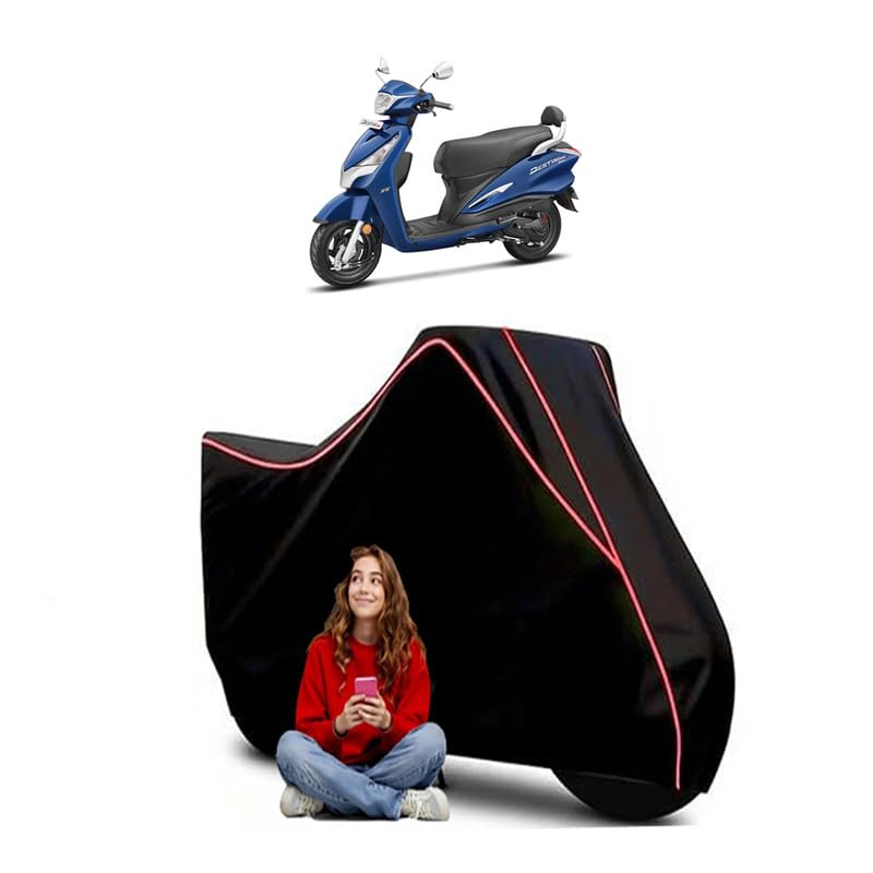 Image of Destini Scooty Bike Cover Water Resistant Outdoor Use Universal Fit Scooters Motorcycles Heavy Duty UV Protection Dust Rain Scratch Resistant Elastic Bottom Black Blue Piping