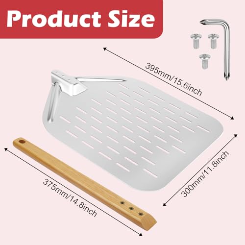 Pizzaschieber Perforiert, Silbrig 12 Zoll Pizzaschieber 39,5 * 30 cm, Pizza Schieber Aluminiumlegierung Pizzaschaufel, Profi Pizzaschaufel mit Großer Fläche & Abnehmbaren 6