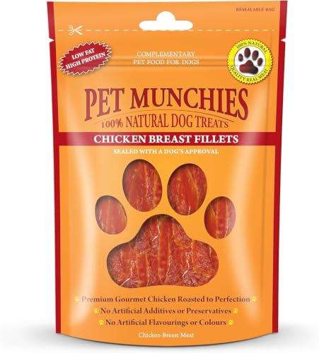 Pet Munchies Chicken Breast Fillets Dog Treats, Premium Dog Chews with Natural Real Meat, Low in Fat and Grain Free 100g (Pack of 8)