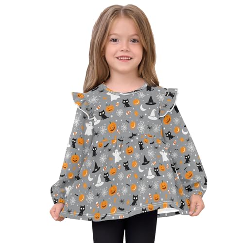 Web Cat Specter Pumpkin Girls Shirts Cotton Long Sleeve Ruffle Toddler Tee Tops3