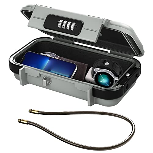 ORIA Portable Security Case, 4 Digit Combination Keys Lock Box, Portable Safe Box with Long Shackle, Smartphones, Passports, Credit Cards Safe for Playground, Beach, Travel, Grey