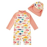upandfast Baby Badeanzug mit Sonnenhut UPF 50+ Uv Sonnenschutz Badebekleidung für Baby(9-12 Monate,Orange Fisch)