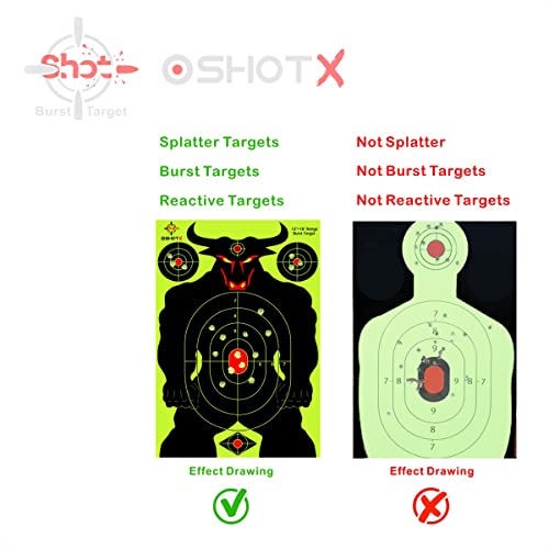 Shooting Targets Splatter -12X18 Inch Reactive Burst Silhouette Target Paper - Funny 3 Inch Bullseye Sticker Easily See Your Shots Bright Fluorescent Yellow Upon Impact (10 Pack) #TOP4