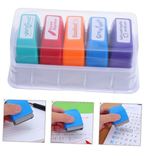 Uonlytech 5pcs Self-Inking Teacher Stamps for Grading Papers and Student Assignments with Motivational English Messages, Plastic Rectangular Design for Elementary School Classroom Activities - Image 8