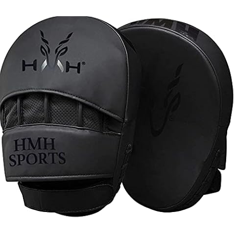 HMH Sports Boxing Pads Focus Mitts, ConvEX Skin Leather Curved Hand Pad with Adjustable Strap, Hook and Jab Hand Strike Shield for MMA, Martial Arts, Punching Target, Muay Thai Training (B) Cover