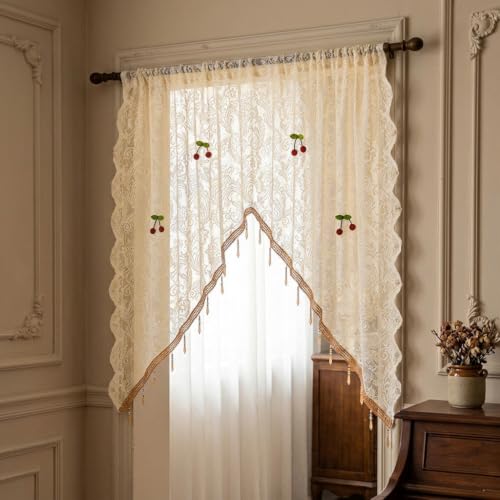Image of HASTHIP Victorian Floral Sheer Curtain Valance for Windows