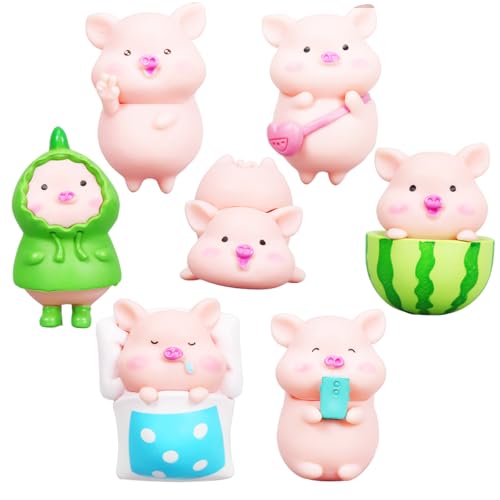Meleager Piccoli Maialini Portafortuna Statuette, 7 Pezzi Maiale Animale Bambola Ornamento di Micro Paesaggio Della Fortuna per Ornamenti di Statue per la Decorazione Domestica