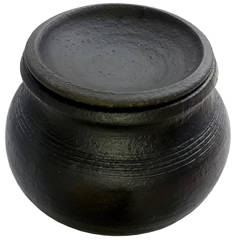 Image of 1.5 litres,Handcrafted Ecofriendly Terracotta Earthen Clay Curd /Dahi /Yoguart /Biryani Clay /Mud Cooking Pot | Dal /Mathani Handi | Mitti Yogurt Bowl for Setting /Serving with Plate,Black