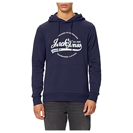 JACK & JONES Jorrafael Sweat Hood Capucha, Azul (Navy Blazer Fit: Slim/JJ), Large para Hombre
