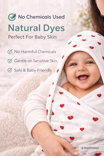 Image of Baby Hooded Wrapper for Newborn, 100% Muslin Cotton Hooded Towel & Blanket, 75x75 cm, 4 Ply, Ultra Soft & Absorbent Bath Towel for Infants & Toddler, Natural Dyes, Pack of 1