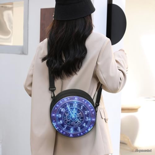 Image of Women Novelty Round Clock Shape Zippered Clock Purses for Women Tote Handbag Shoulder Bag, Gift for Mom Girlfriend