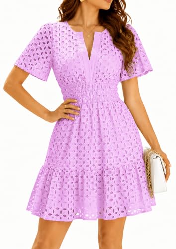 Image of INR Dress for Women Elastic Waist Hollow Out Embroidered A Line Casual Fashion Skirt Beach and Prom Cocktail Party Dresses