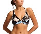 Seafolly Women's Standard F Cup Wrap Front Bikini Top Swimsuit, Garden Party Black