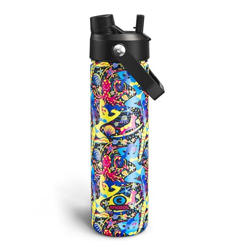 Image of ENCOOL Insulated Water Bottle with Straw Stainless Steel Water Bottle, Leak-Proof, BPA-Free, Double Wall Vacuum Keeps Cold for 24 Hours for Sports, Travel, School (26 oz, Summer Surf)