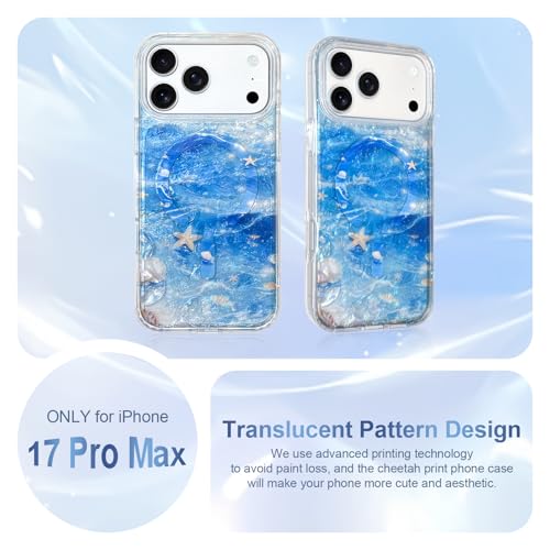 Image of AIGOMARA Cute Case for iPhone 17 Pro Max Case for Women Girls [Compatible with Magsafe] Translucent Sea Pattern Design, Aesthetic Girly Summer Magnetic Protective Phone Cover, Ocean Blue
