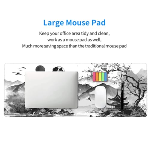 Image of Black White Japanese Watercolor Cherry Blossom Gaming Mouse Pad 31.5x11.8 XL Extended Mousepad Large Keyboard Mouse Mat Desk Pad with Non-Slip Rubber Base Stitched Edges for Home Office Game