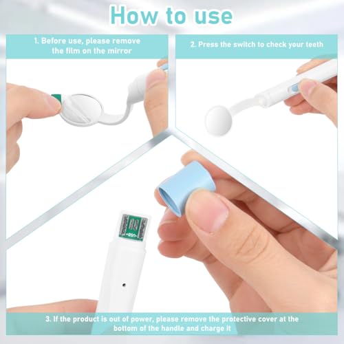 Flintronic Mundspiegel mit LED-Licht, Antibeschlag Dentalspiegel mit 2 Beleuchtungsmodi, Oral Dental Mirror, Mund Zahn Inspektion Spiegel, Aufladbar USB LED Zahnpflegespiegel, für Zahnpflege Ärzte – Bild 7